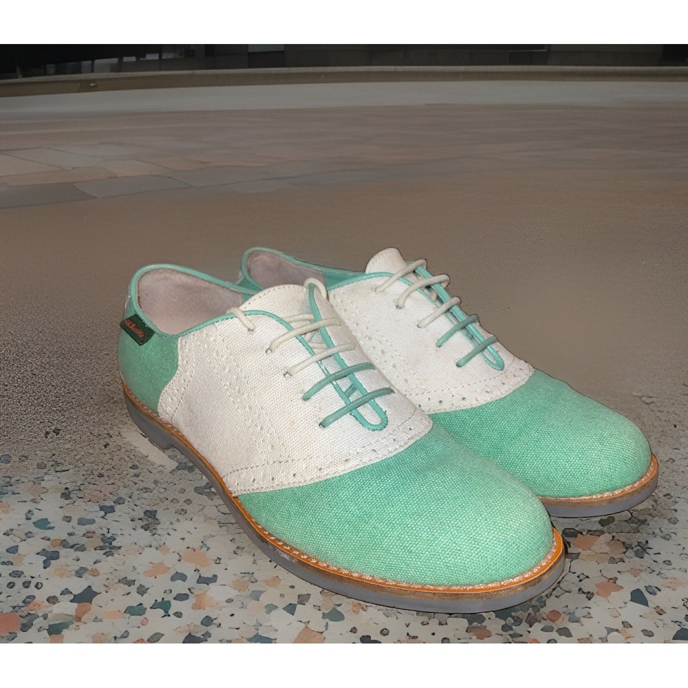 Vintage GH Bass Elizabeth Canvas Saddle Oxfords Shoes Women 8.5 Mint Green - Picture 3 of 10